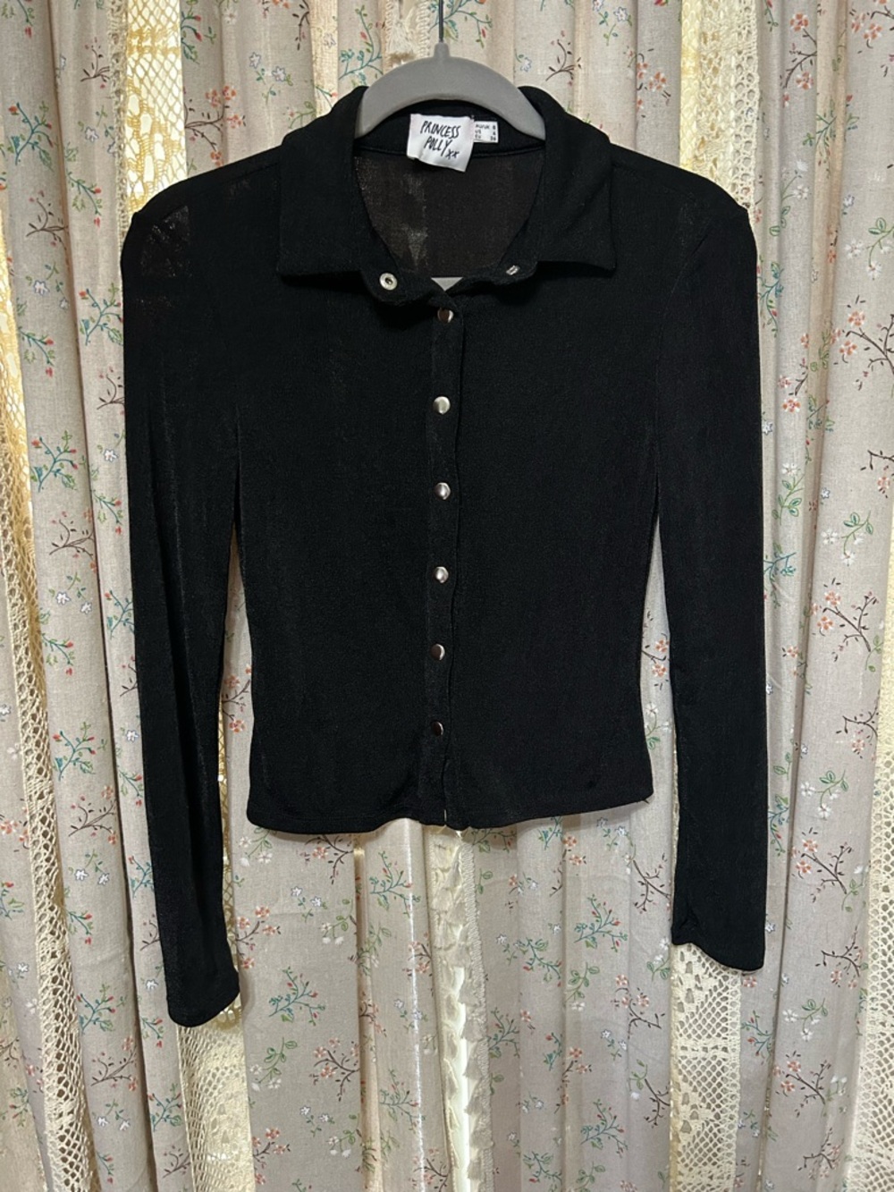 3/$25 Princess Polly Sheer Black Button Front Cardigan‎ Top Size 4